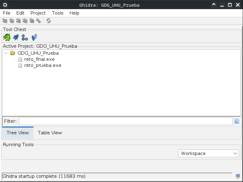 Ghidra project with the .exe file on it